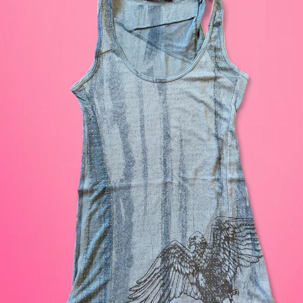 vintage RARE y2k Salvage eagle rhinestone tank